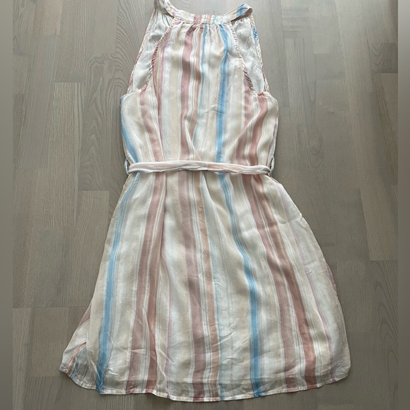 Bella Dahl Desert Horizon Striped Sleeveless Dress in Soft Pastel with Waist Tie - Picture 9 of 11